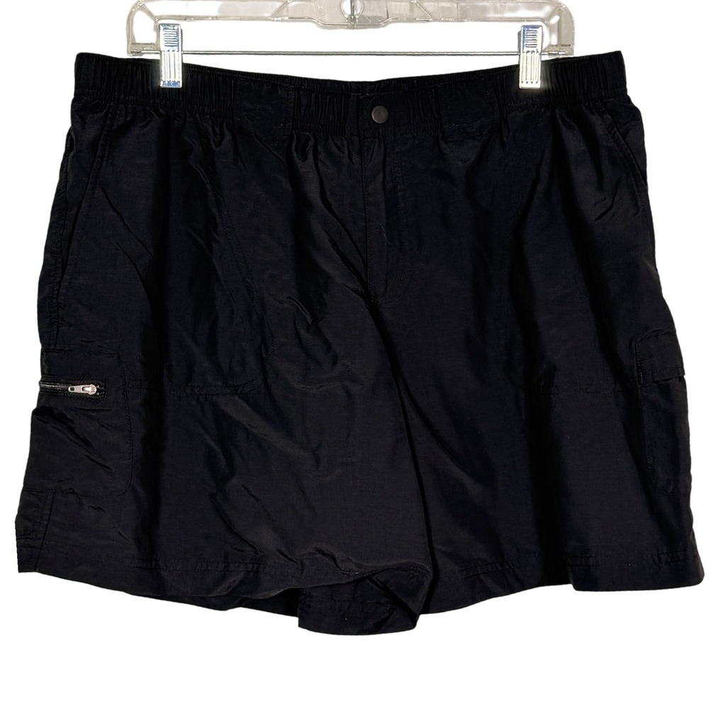 Columbia Mens XL Black Nylon Cargo Hiking Shorts Elastic Waist Outdoor Trail
